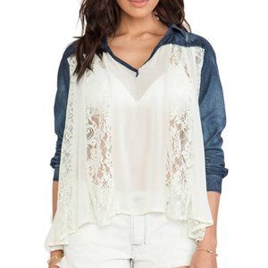 Free People Swing Swing Denim and Lace Top